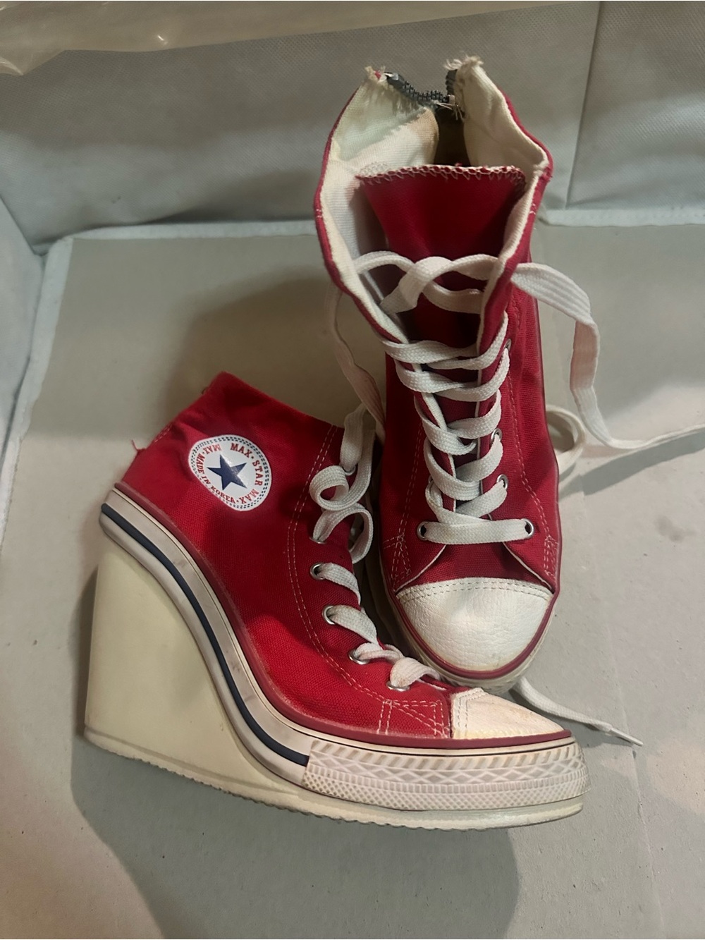 Converse Red High-Top Platform Wedge Sneakers